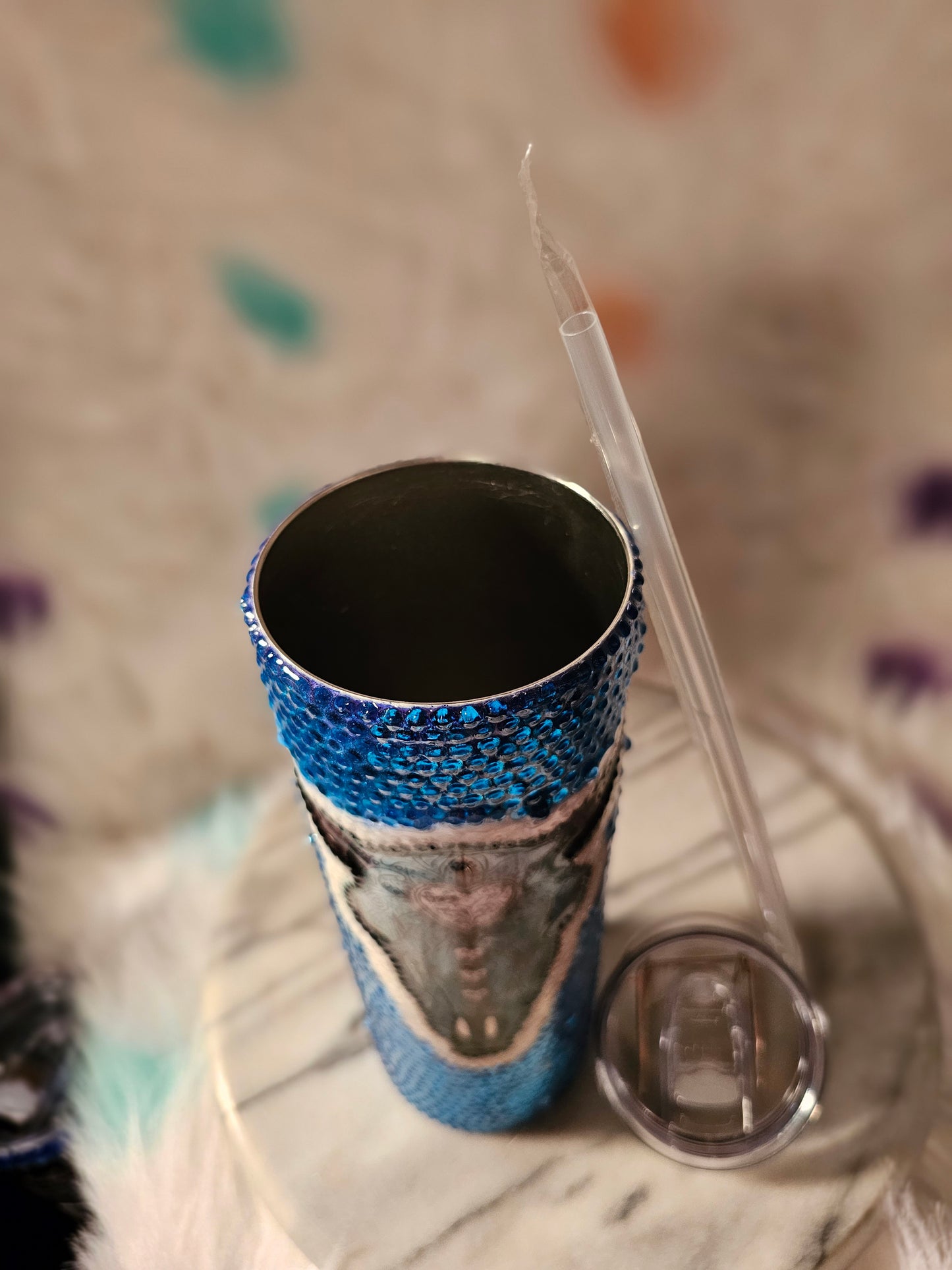 30oz Blue Beaded Cow Head Tumbler Cup