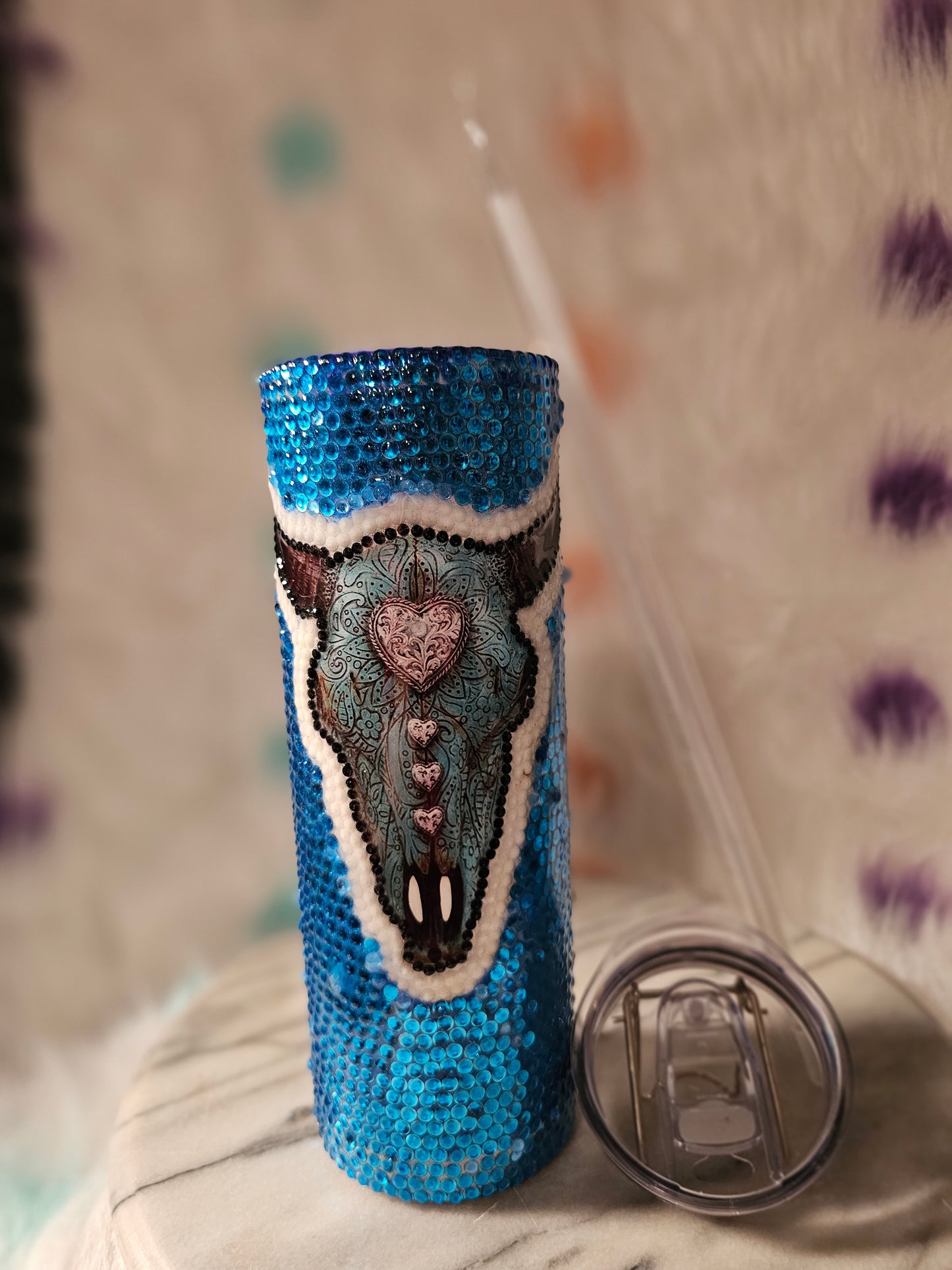 30oz Blue Beaded Cow Head Tumbler Cup
