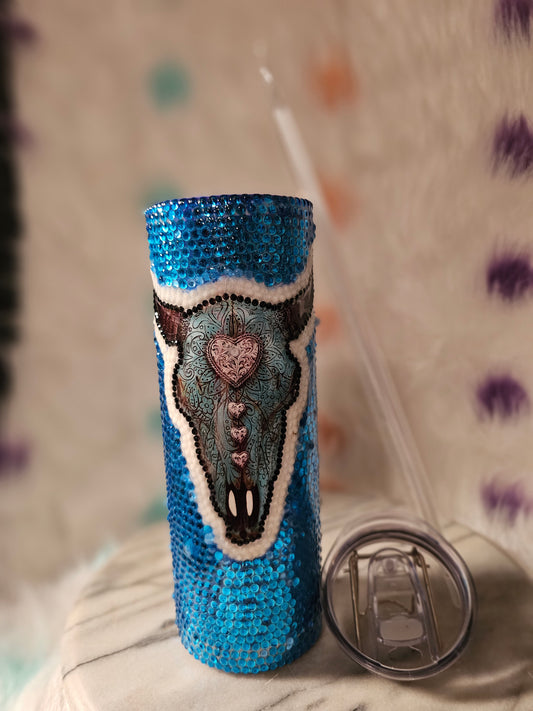 30oz Blue Beaded Cow Head Tumbler Cup
