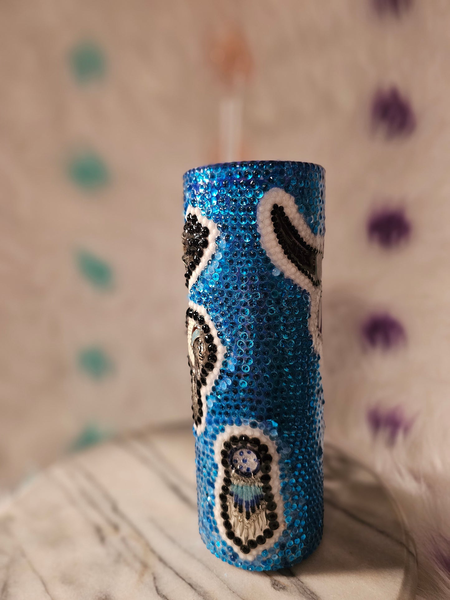 30oz Blue Beaded Cow Head Tumbler Cup