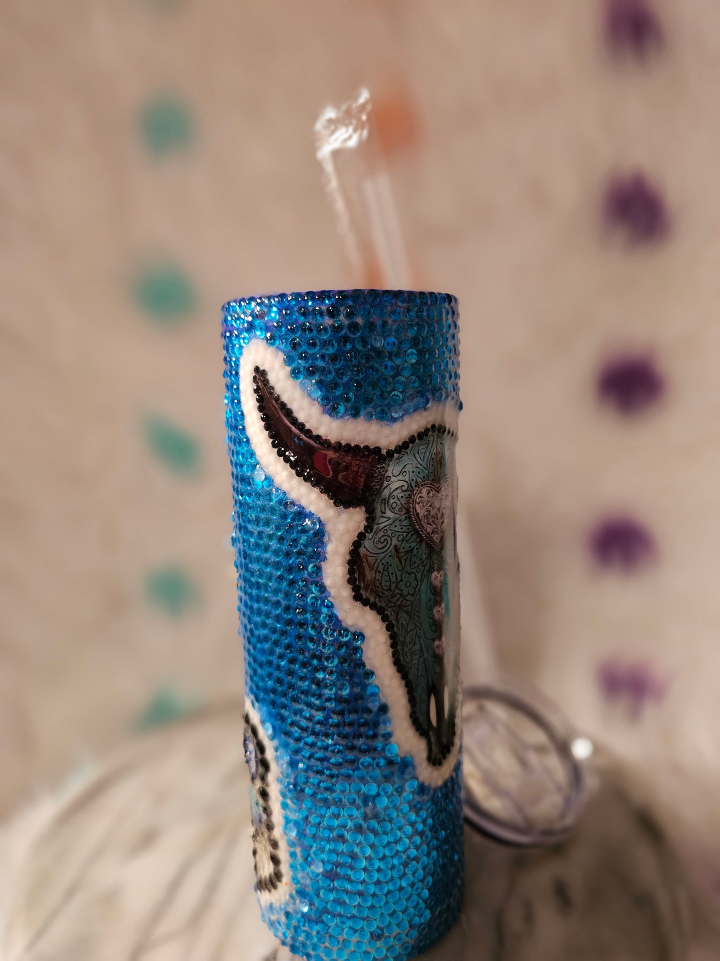 30oz Blue Beaded Cow Head Tumbler Cup