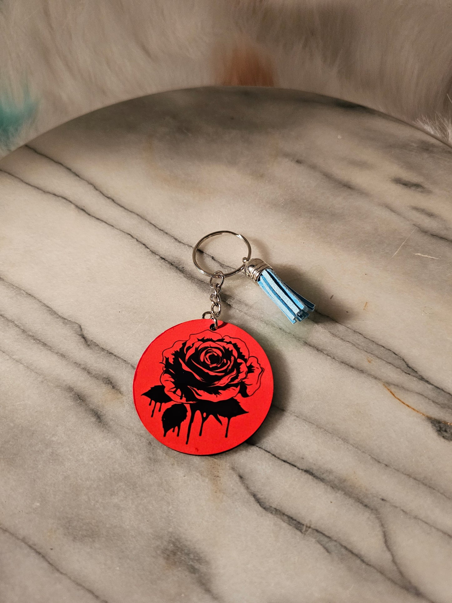 2 inch sublimation Red Rose Keychain.