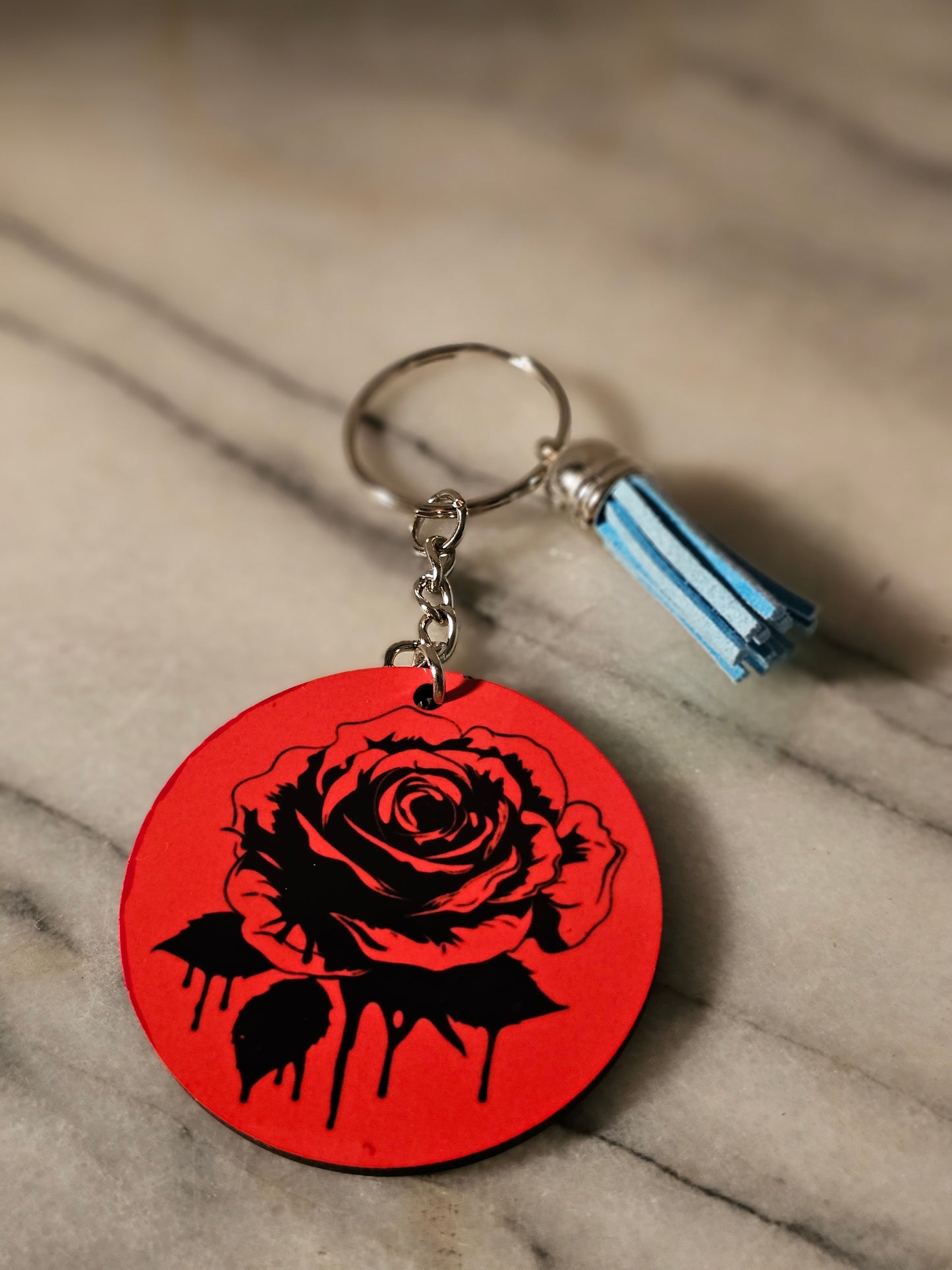 2 inch sublimation Red Rose Keychain.