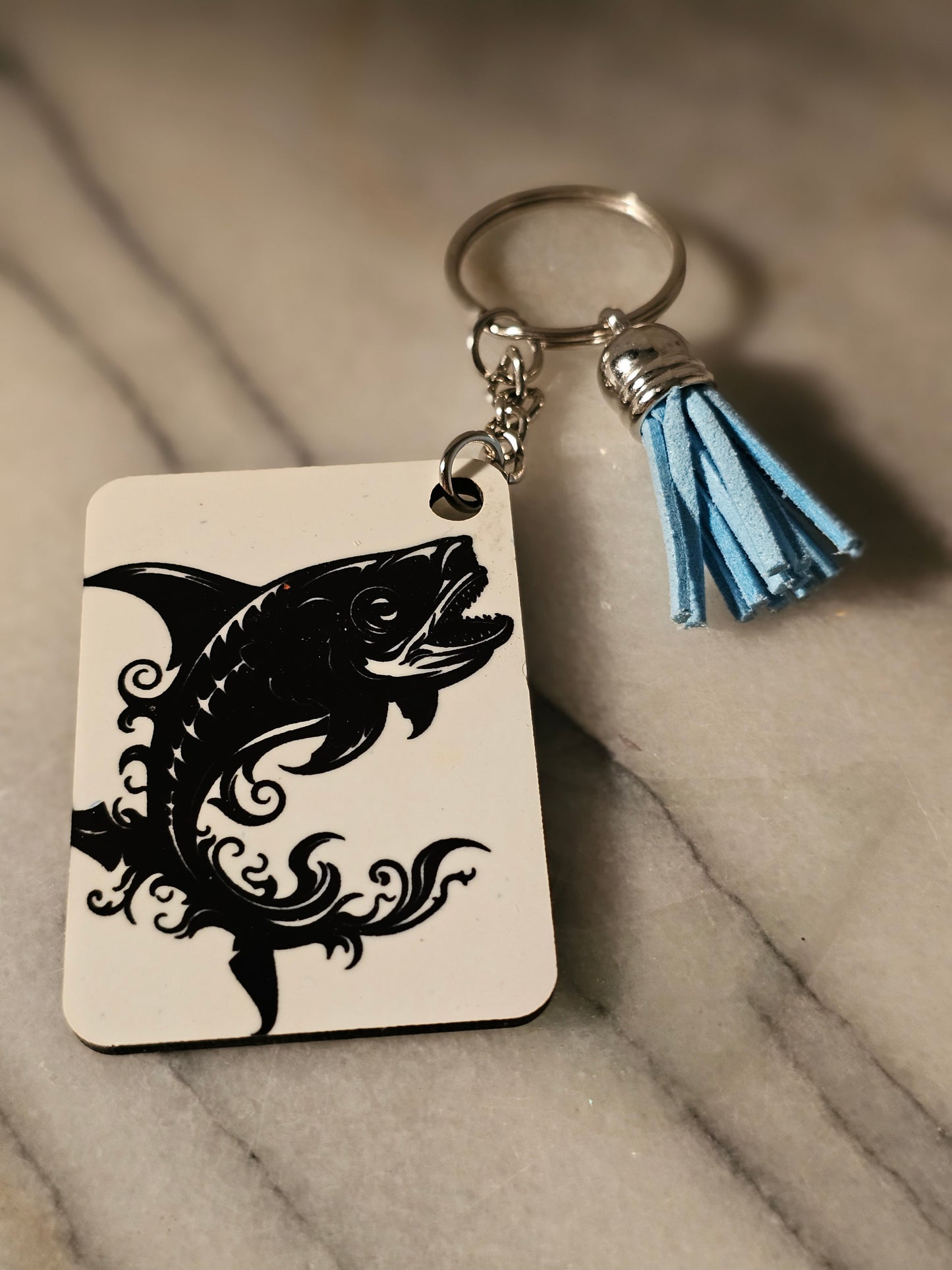2 inch sublimation square Let's go fishing Keychain.