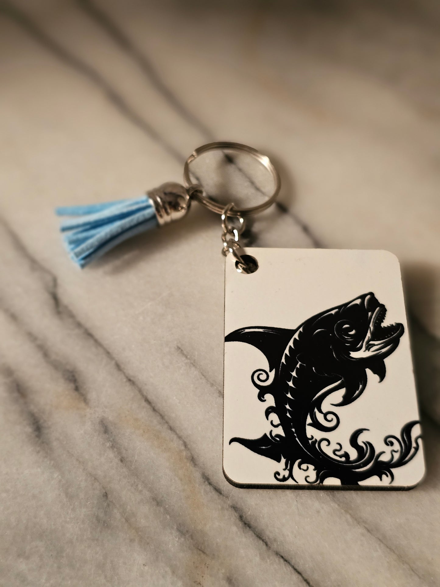 2 inch sublimation square Let's go fishing Keychain.