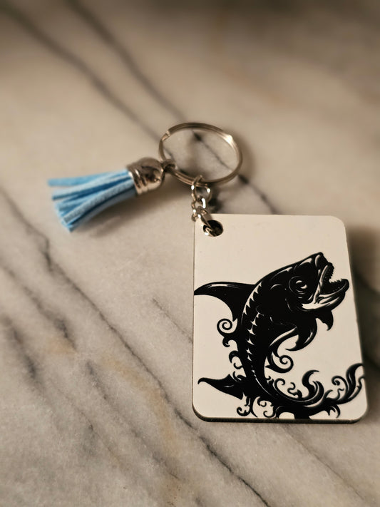 2 inch sublimation square Let's go fishing Keychain.