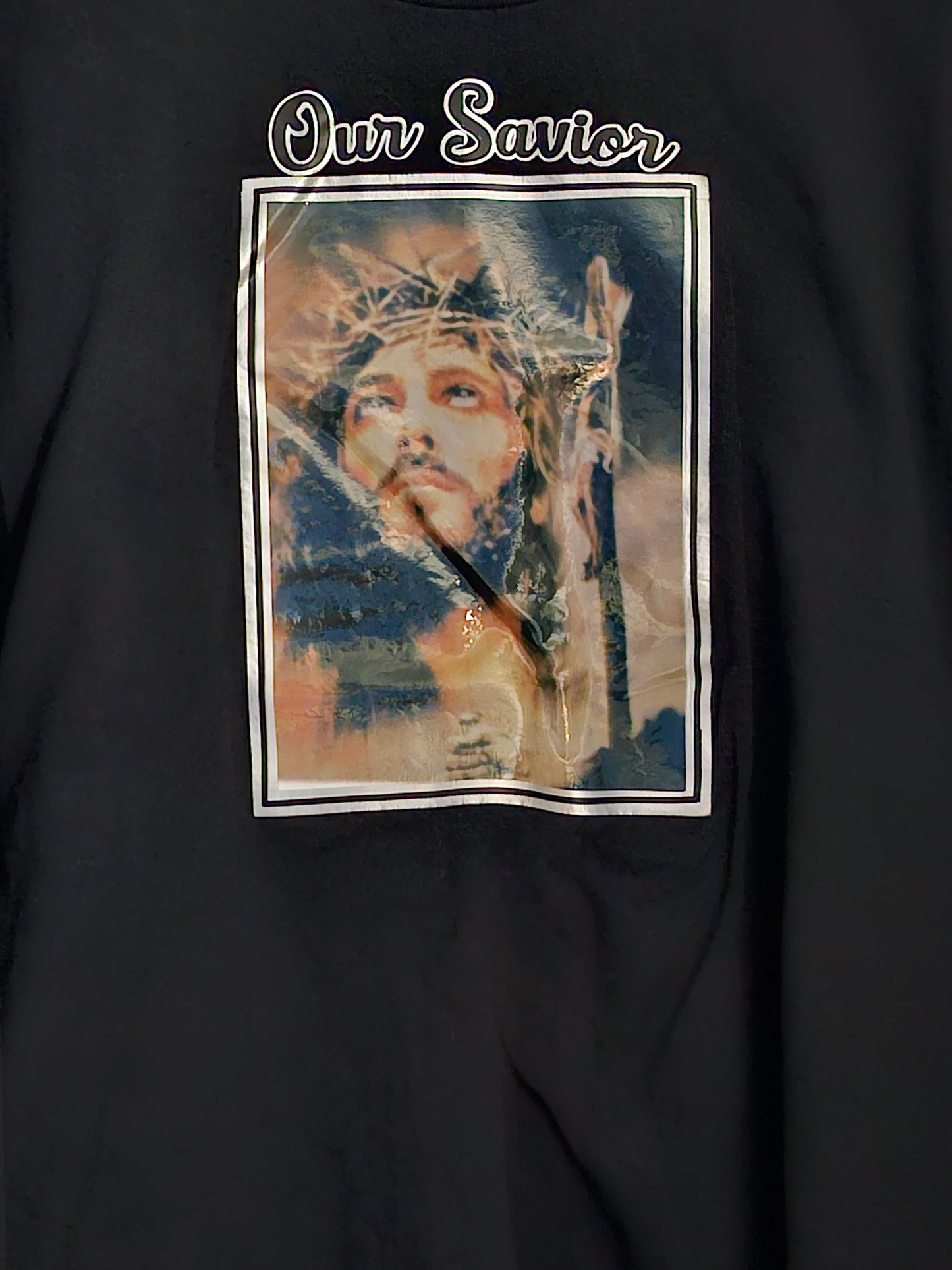 Size XL 100%cotton black Our Savior Tshirt