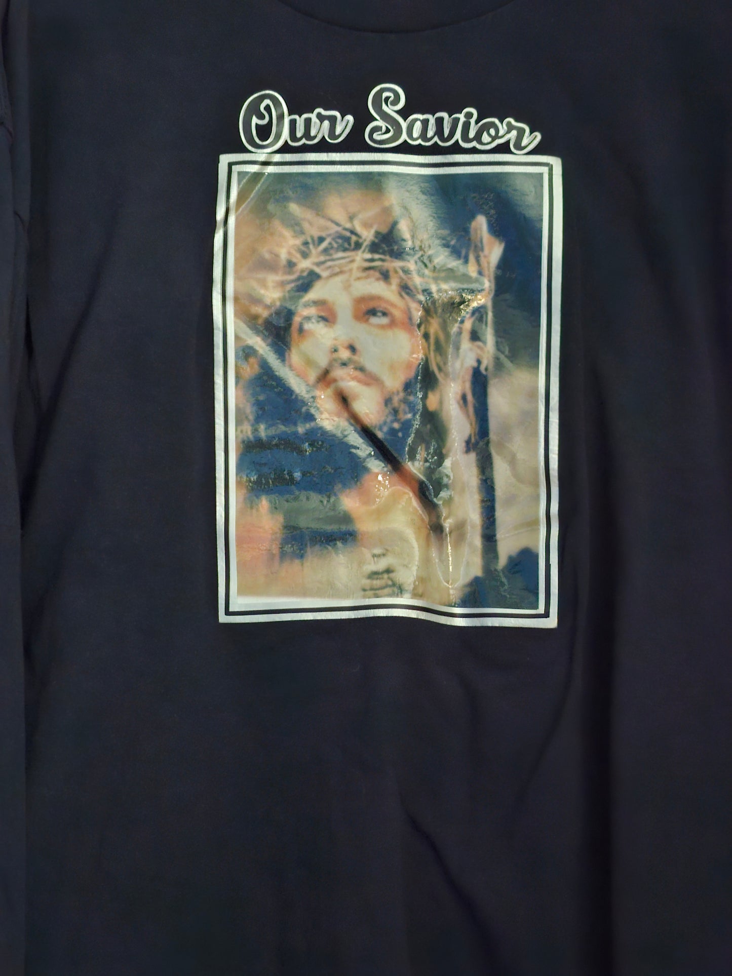 Size XL 100%cotton black Our Savior Tshirt