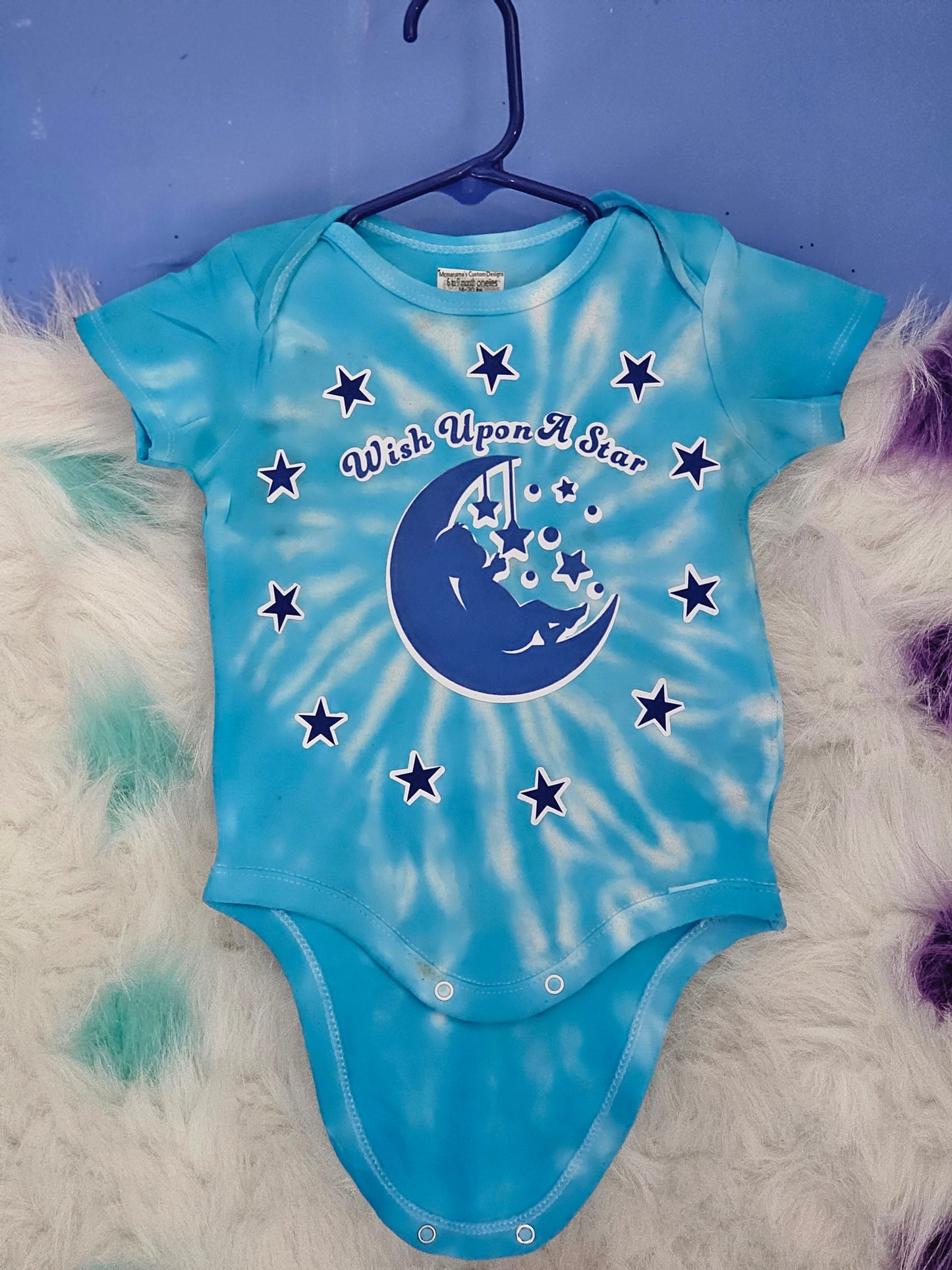 6 to 9 month blue tie dye 100%cotton wish upon a star oneies