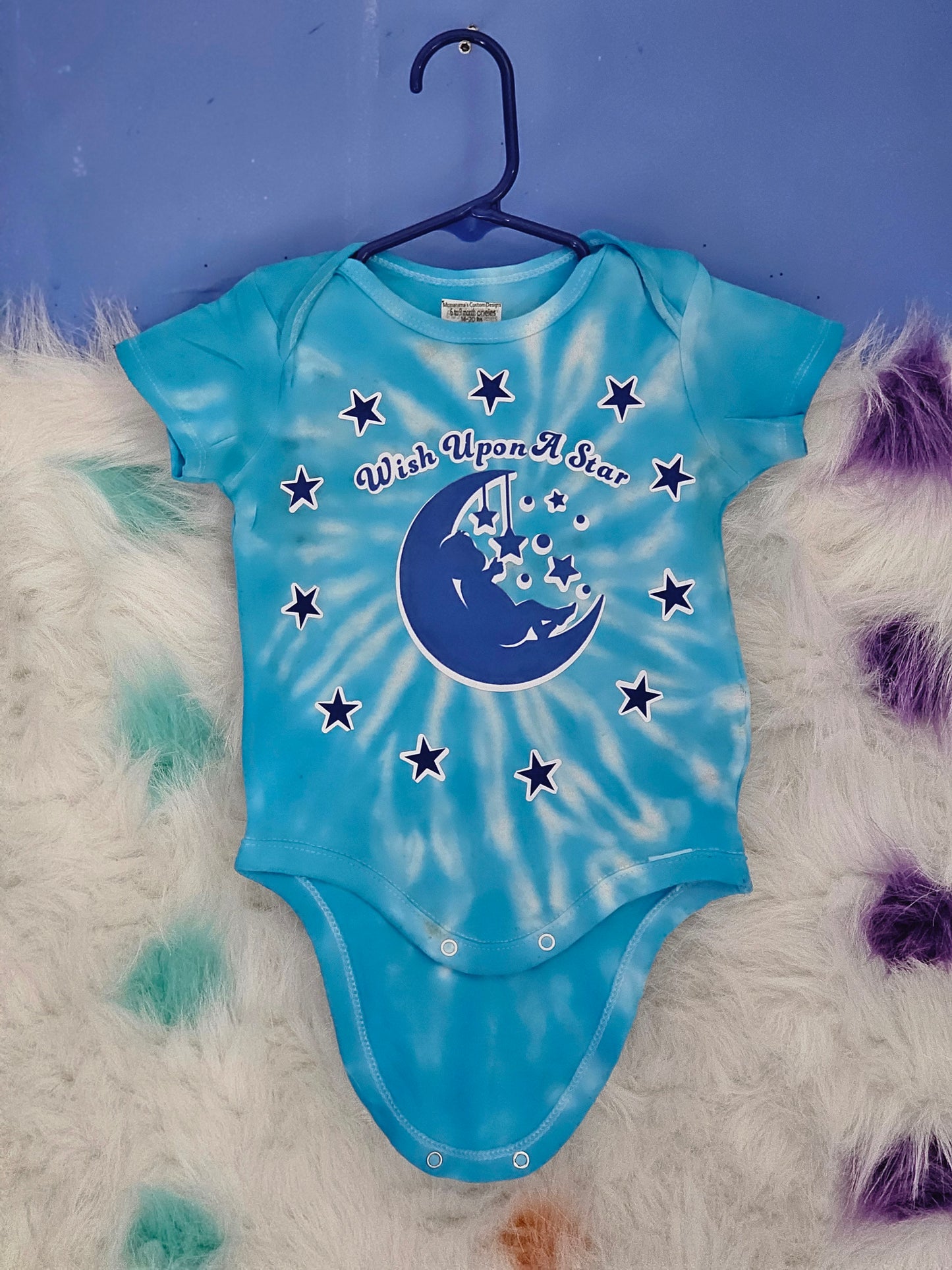 6 to 9 month blue tie dye 100%cotton wish upon a star oneies