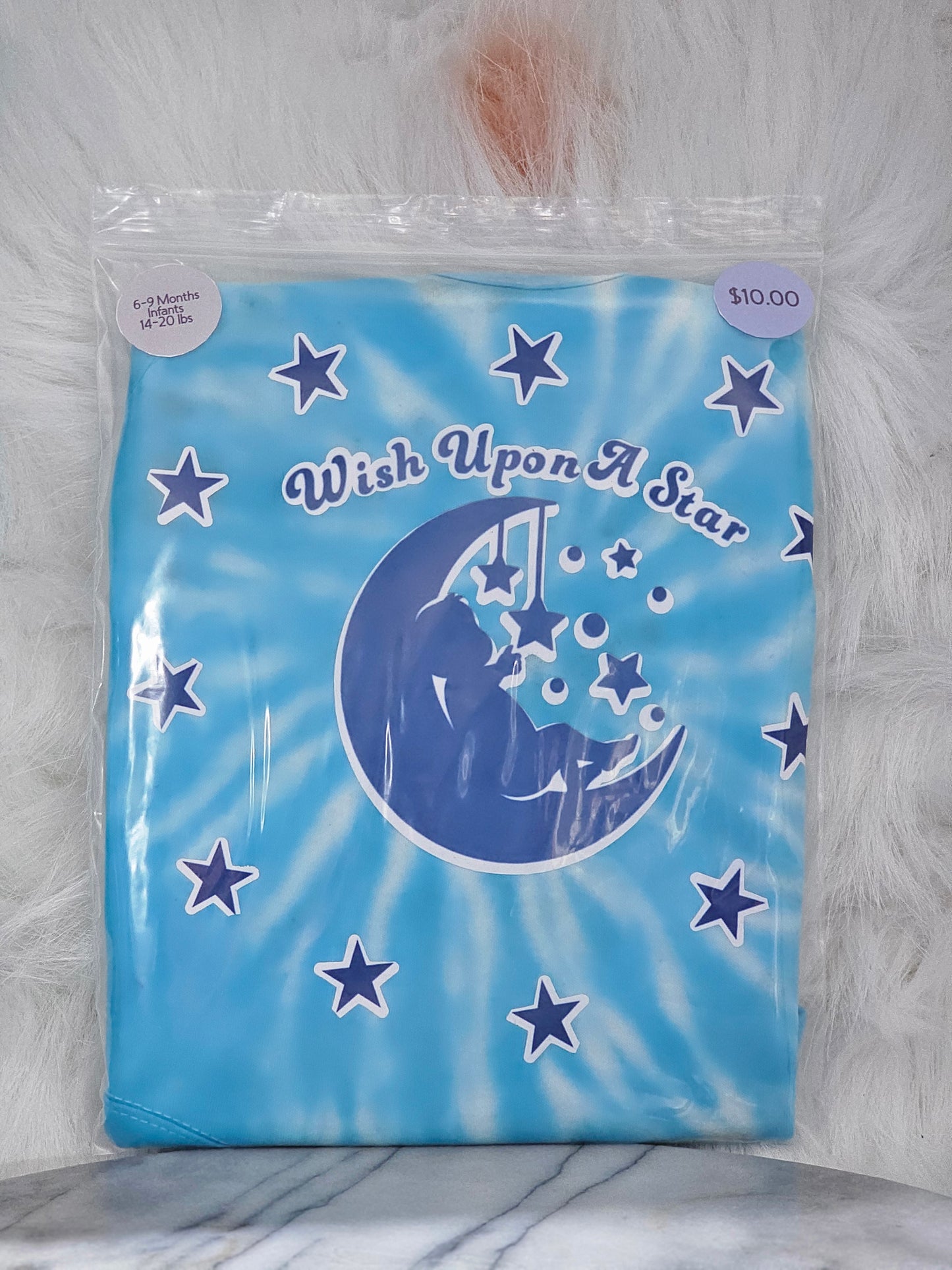 6 to 9 month blue tie dye 100%cotton wish upon a star oneies