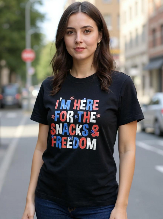 Size L 100% cotton Black I'm here for the snacks Tshirt