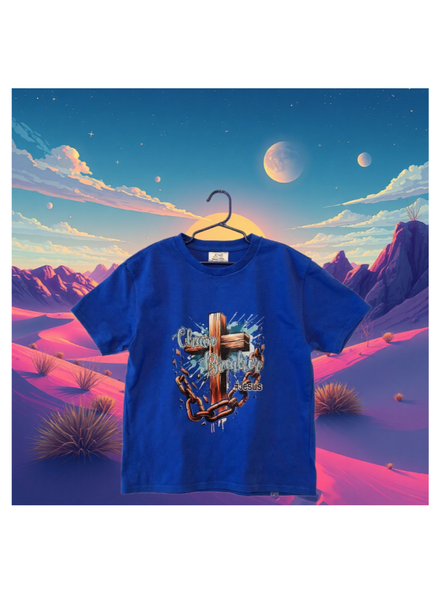 Size M youth 100% cotton Blue Chain Breaker Tshirt