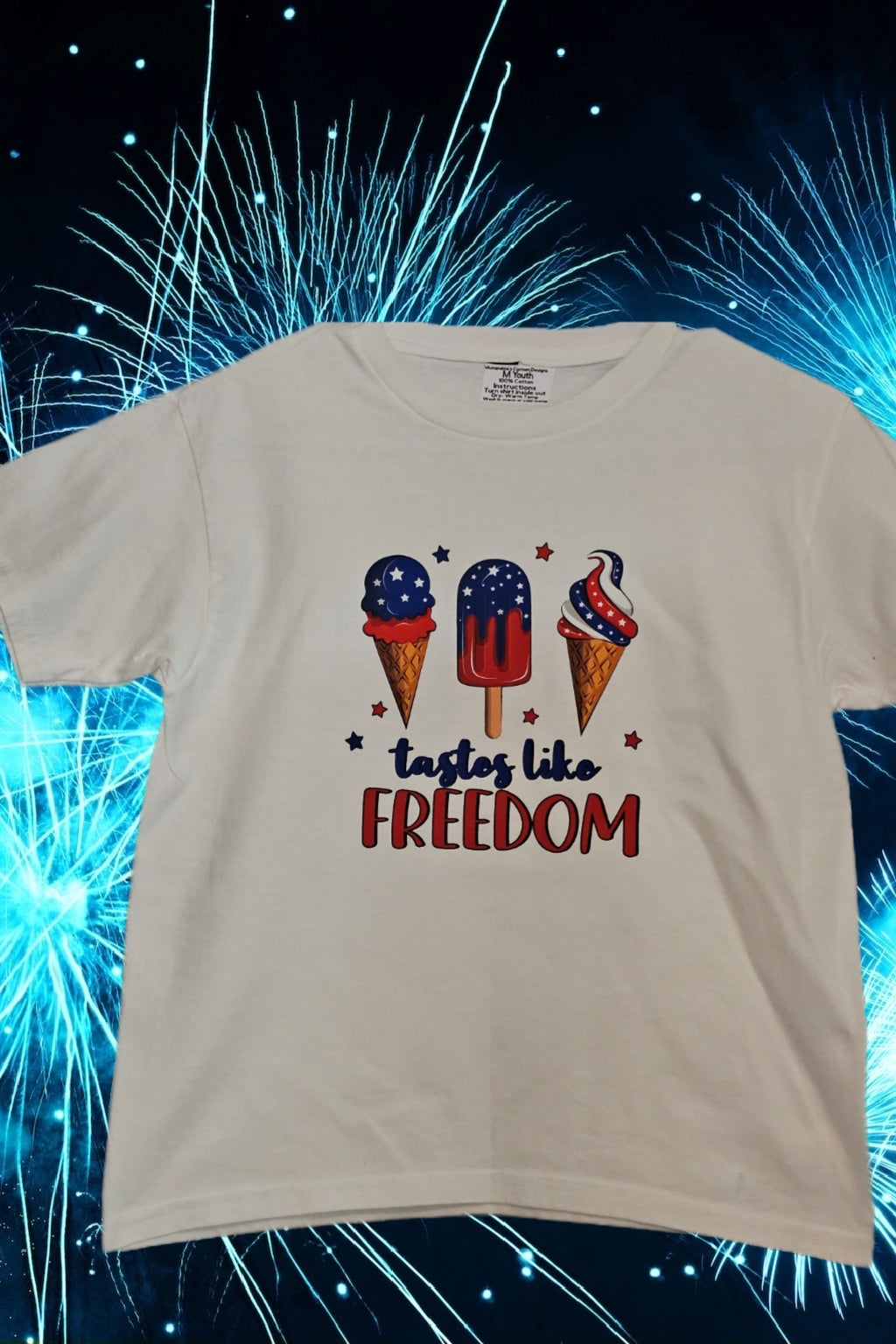 Size M youth 100% cotton white tastes like freedom Tshirt