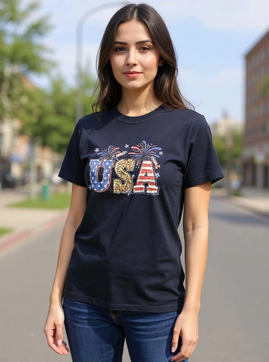 Size XL 100% cotton Black USA Tshirt