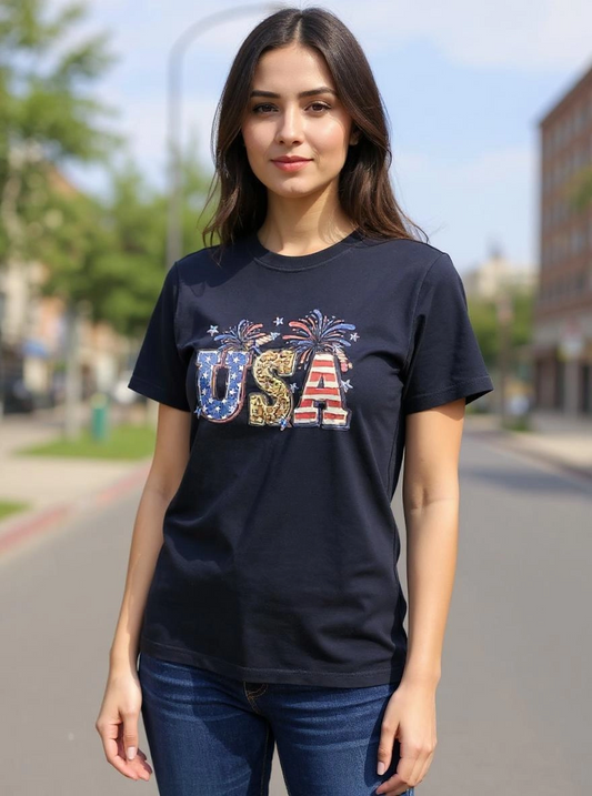 Size XL 100% cotton Black USA Tshirt