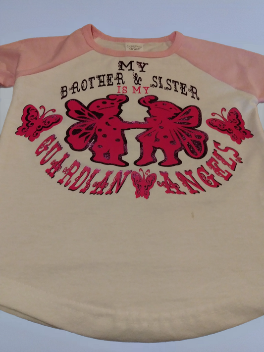 Size 4T 100% cotton White &Pink brother & sister is my guardian Angel