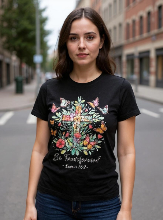 Size 3x 100% cotton Black shirt with cross and flowers