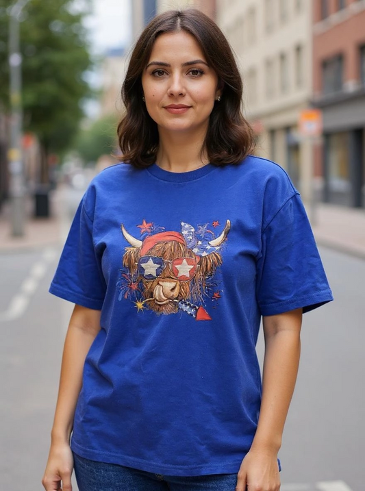 Size XL 100% cotton blue fire cracker in bulls mouths Tshirt