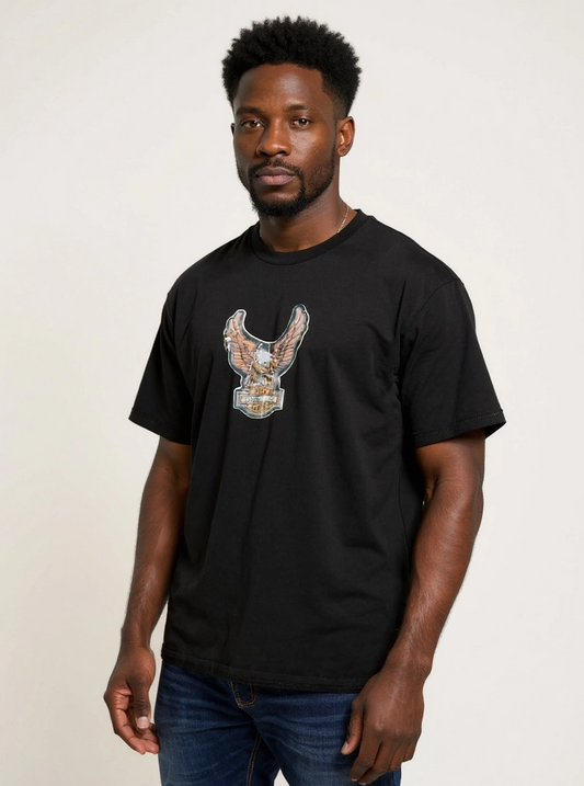 Size XL 100% cotton black Harley Davidson eagle T-Shirt