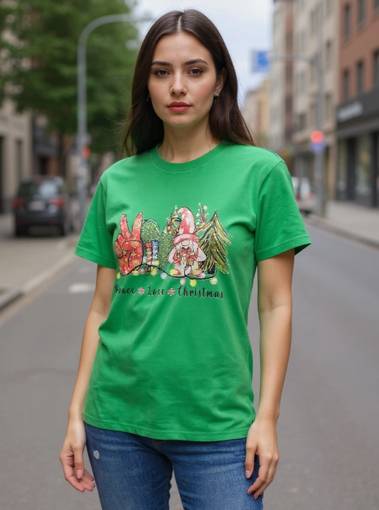 Size M 100% cotton Green Peace,Love and Christmas Tshirt