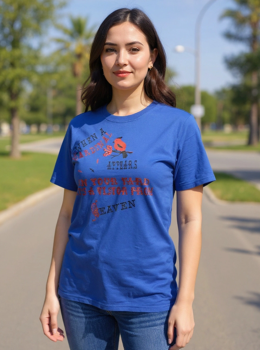 Size L 100% cotton blue When a cardinal appears in your yard Tshirt