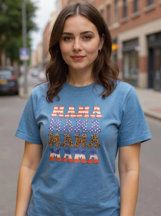 Size L 50% cotton 50%polyester blue Mama,Mama,Mama, Mama Tshirt
