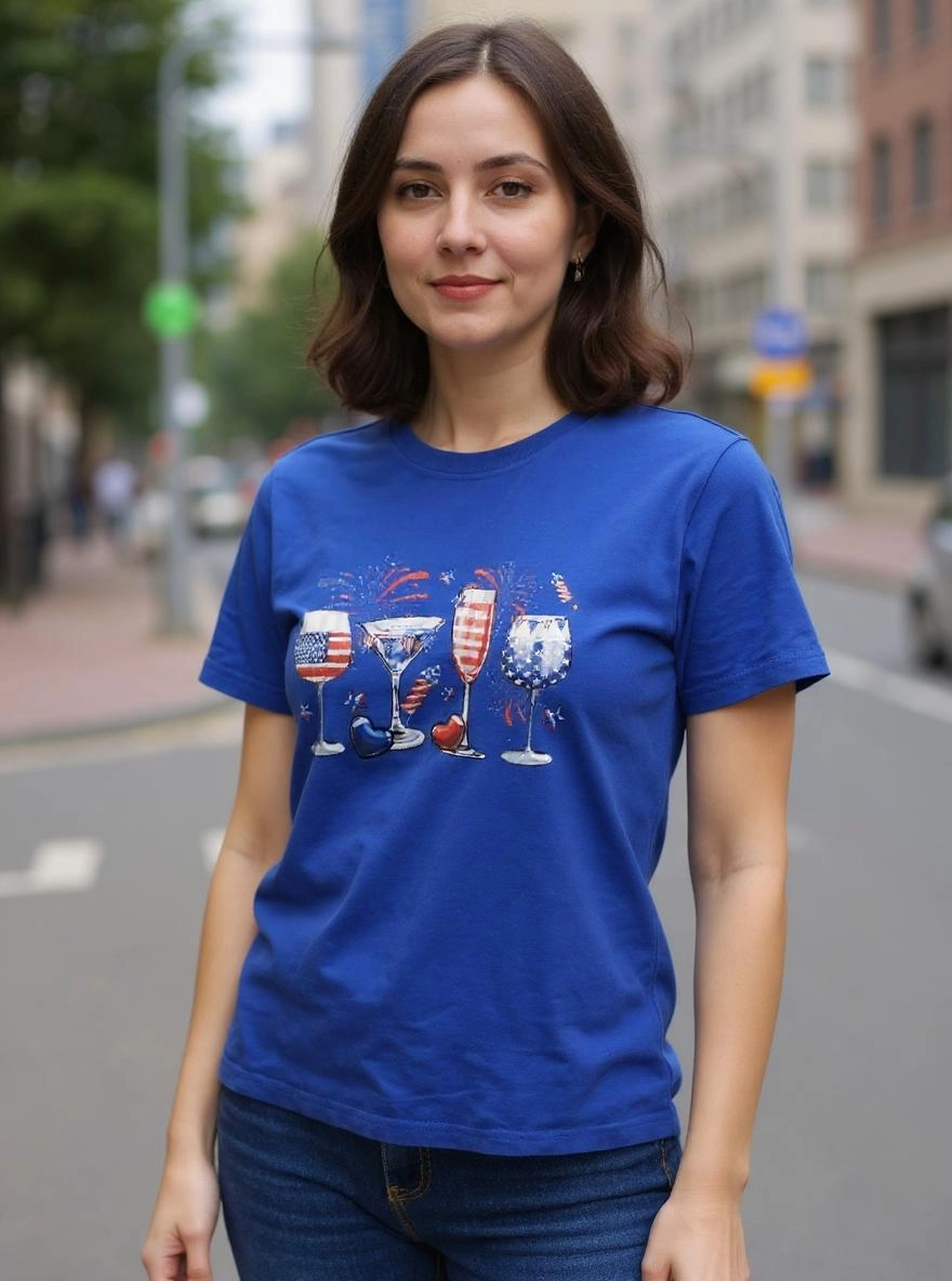 Size L 100% cotton Blue Happy 4th of July T Shirt