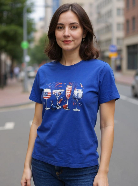 Size L 100% cotton Blue Happy 4th of July T Shirt