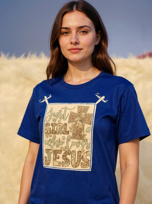 Size 3x 100% cotton Blue Just a girl who loves Jesus Tshirt