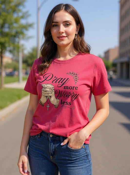 Size 2X 100% cotton Pink pray more worry less Tshirt
