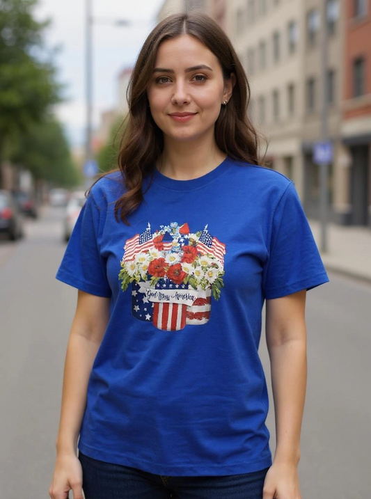 Size XL 100% cotton Blue God bless America Tshirt