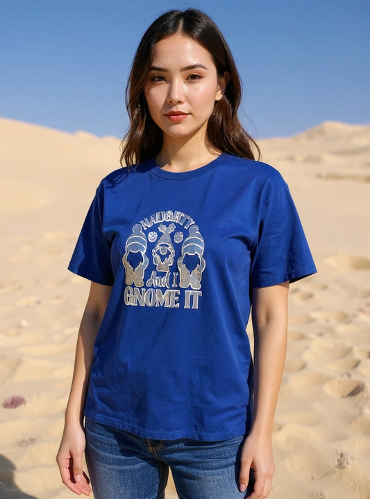 Size L 100 % cotton Naughty and I Gnome it blue T Shirt