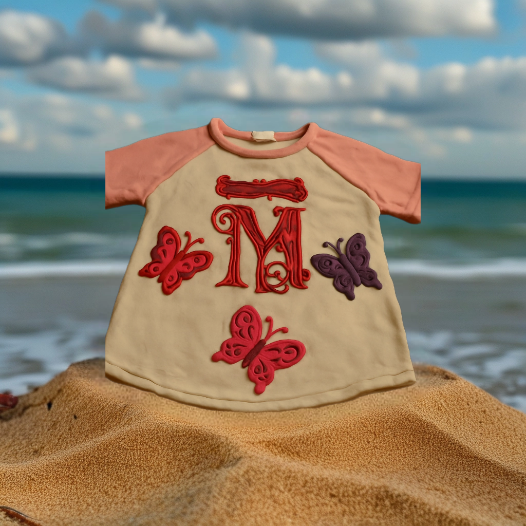 Size 3T 100% cotton White &Pink Toddlers personalized shirt name starting with M