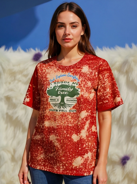 Size M 100% cotton bleach dye family tree Tshirt