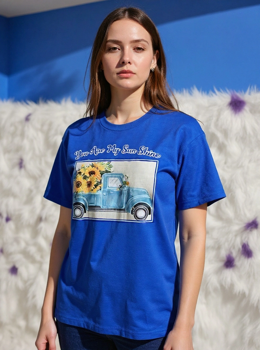L 100% cotton blue You are my sunshine tshirt.