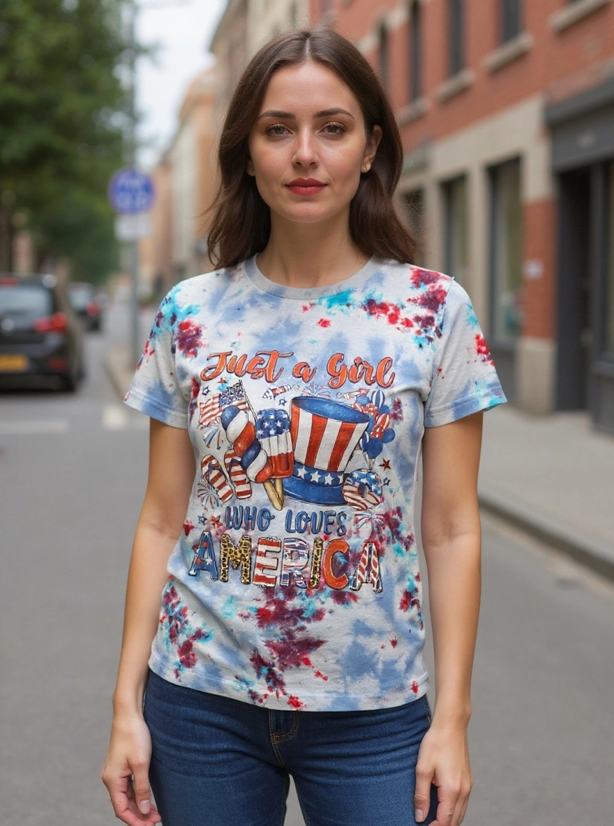 Size XL 100% cotton tye dye Just a girl who loves America