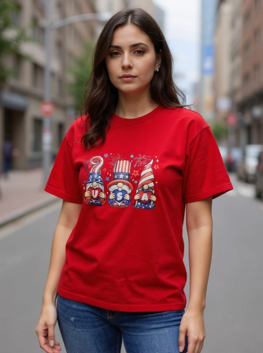 Size L 100% cotton Red Gnome USA Tshirt