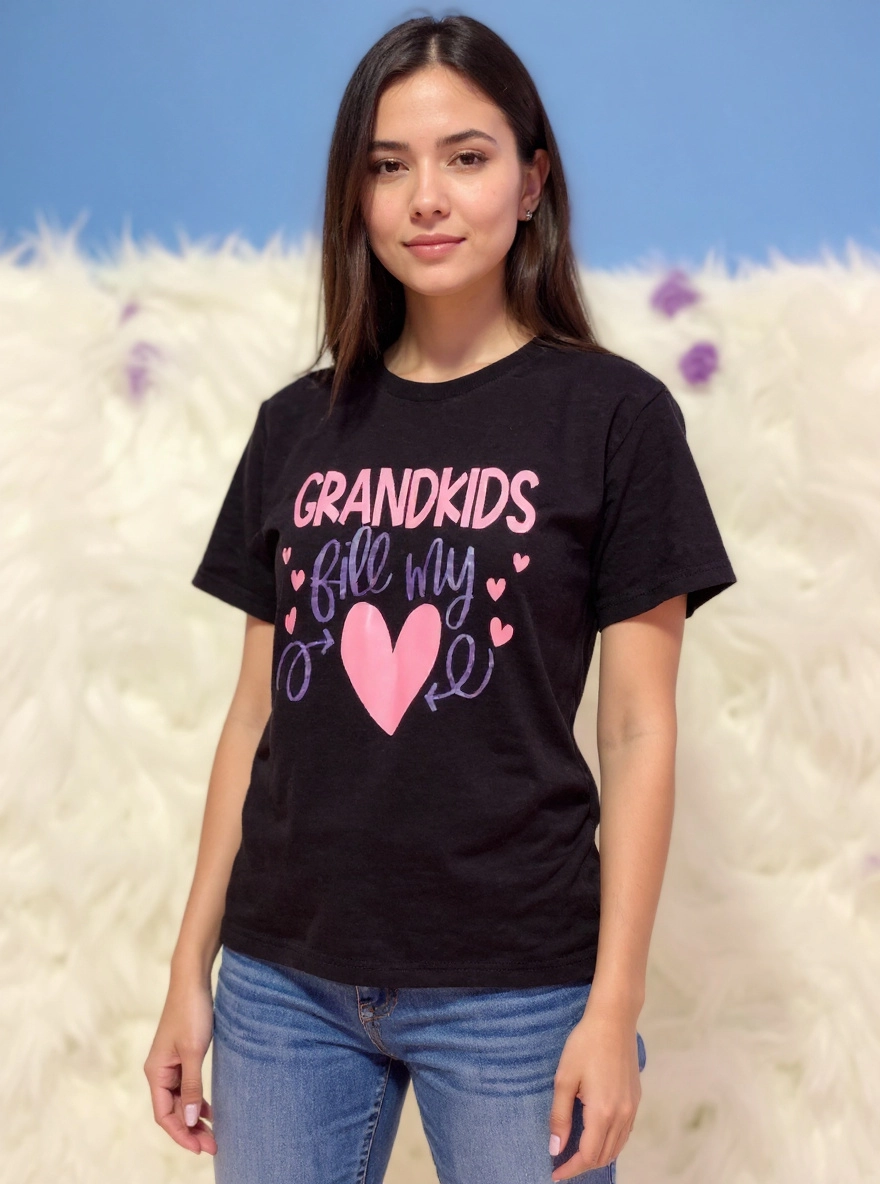 Size L 100%black cotton Grandkids fill my heart tshirt
