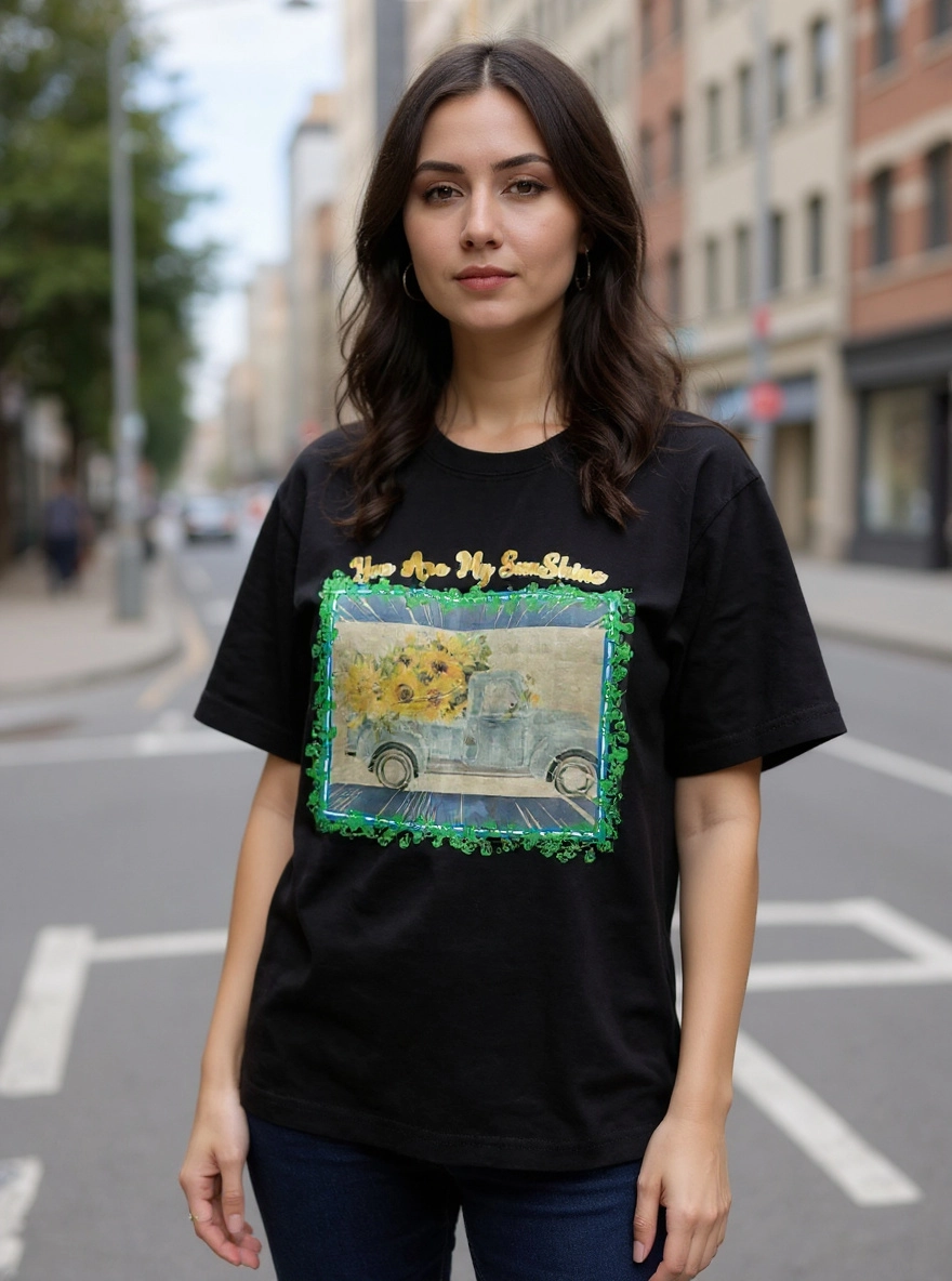 Size 3 100% cotton black you are my sunshine tshirt