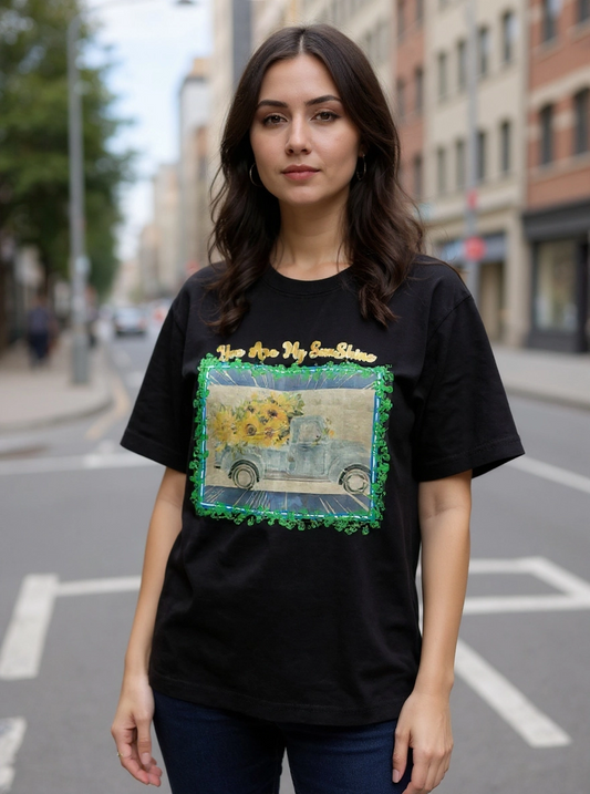 Size 3 100% cotton black you are my sunshine tshirt