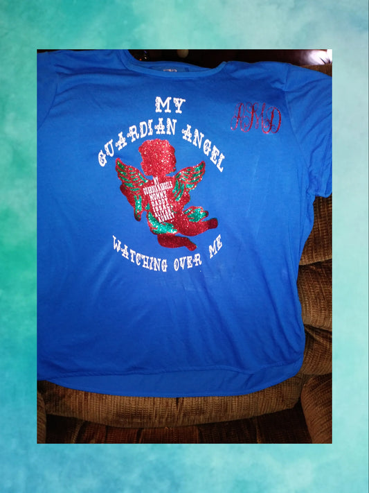 Size 2X 100% cotton Blue Guardian Angel Watching Over Me