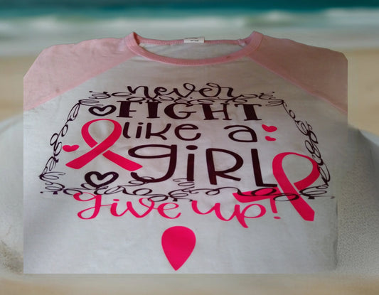 Size 4T 100% cotton White &Pink Flight like a girl cancer free shirt