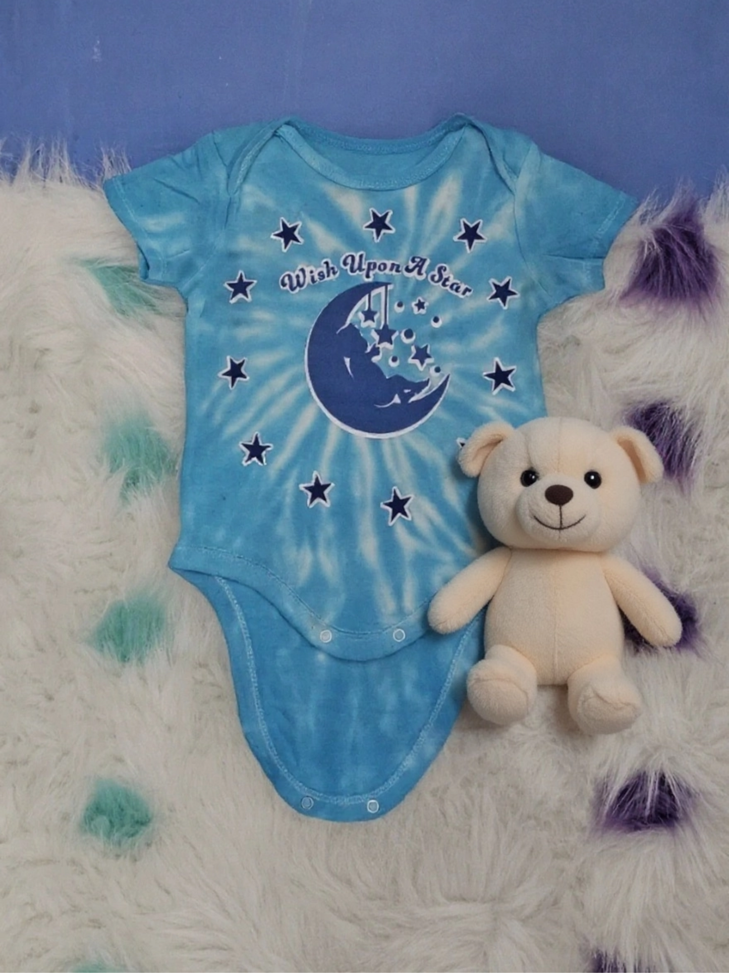 6 to 9 month blue tie dye 100%cotton wish upon a star oneies