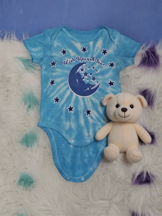6 to 9 month blue tie dye 100%cotton wish upon a star oneies