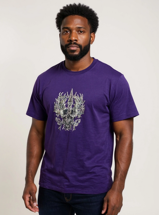 SizeM 100% cotton Purple shirt with Skull