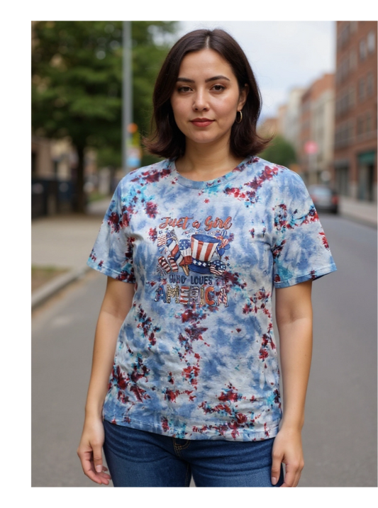Size XL 100% cotton tye dye Just a girl who loves America