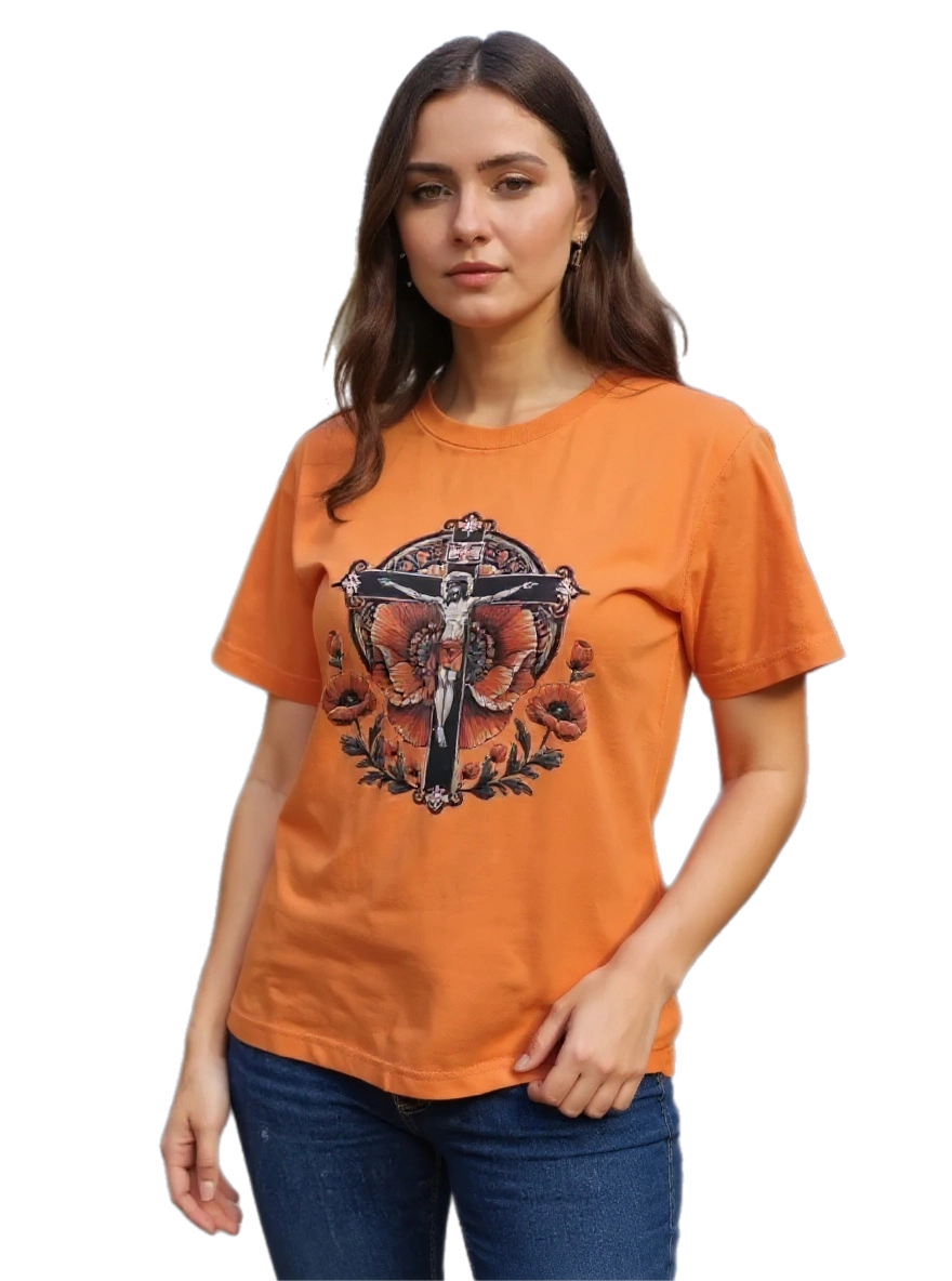 Size XL 100% cotton Orange Jesus on cross Tshirt