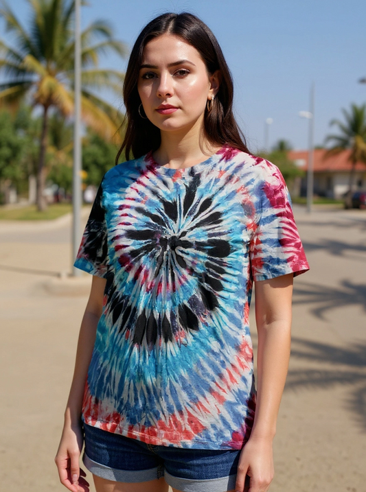 Size L 100% cotton Red, black & blue tye dye Tshirt