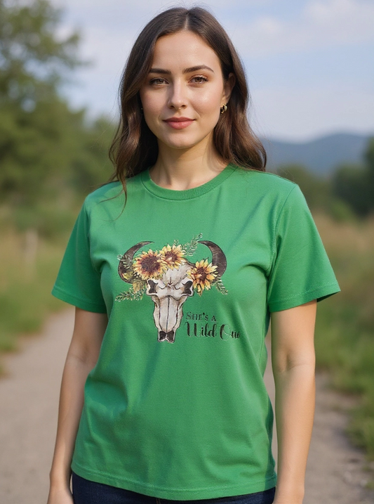 Size L 100%cotton green She's a wild one Tshirt